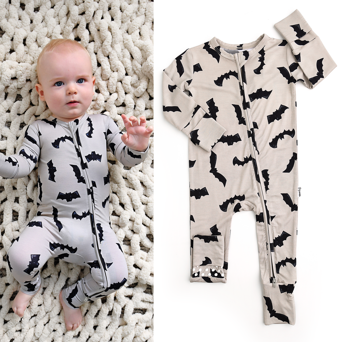 Vlad Gray Bats ZIP Bamboo Halloween Sleepies