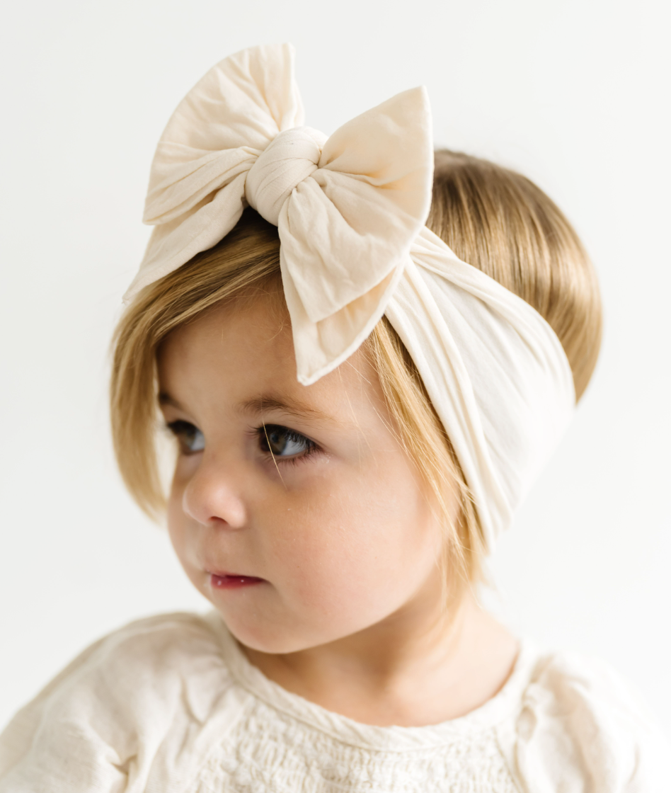 Baby Bling® "DEB" Classic Bow soft nylon headband: Oatmeal