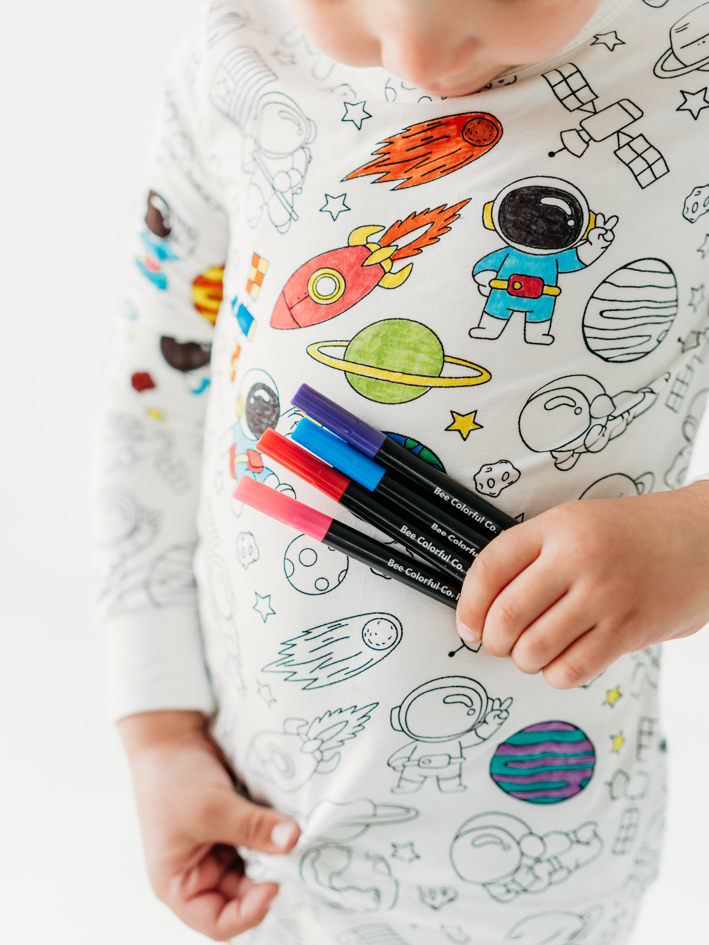 Space Coloring Pajamas 2 piece set made from Bamboo
