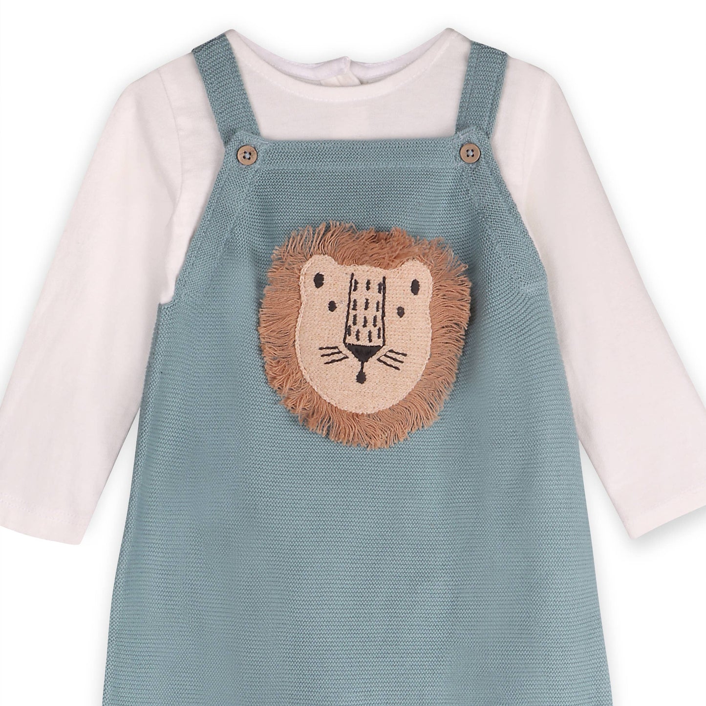 Lion Applique Sweater Knit Baby Overall Set (Organic Cotton): Ocean Teal