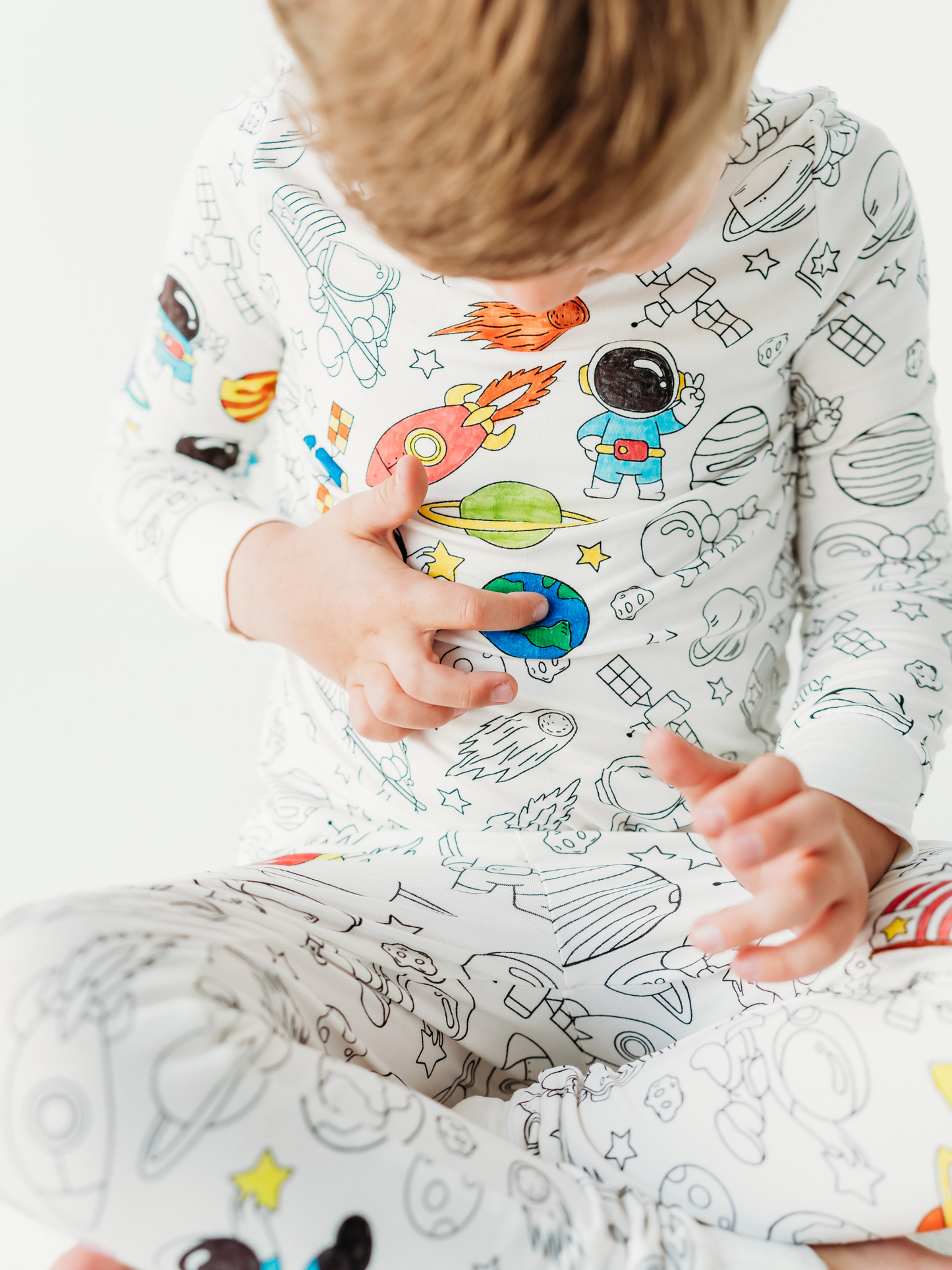 Space Coloring Pajamas 2 piece set made from Bamboo