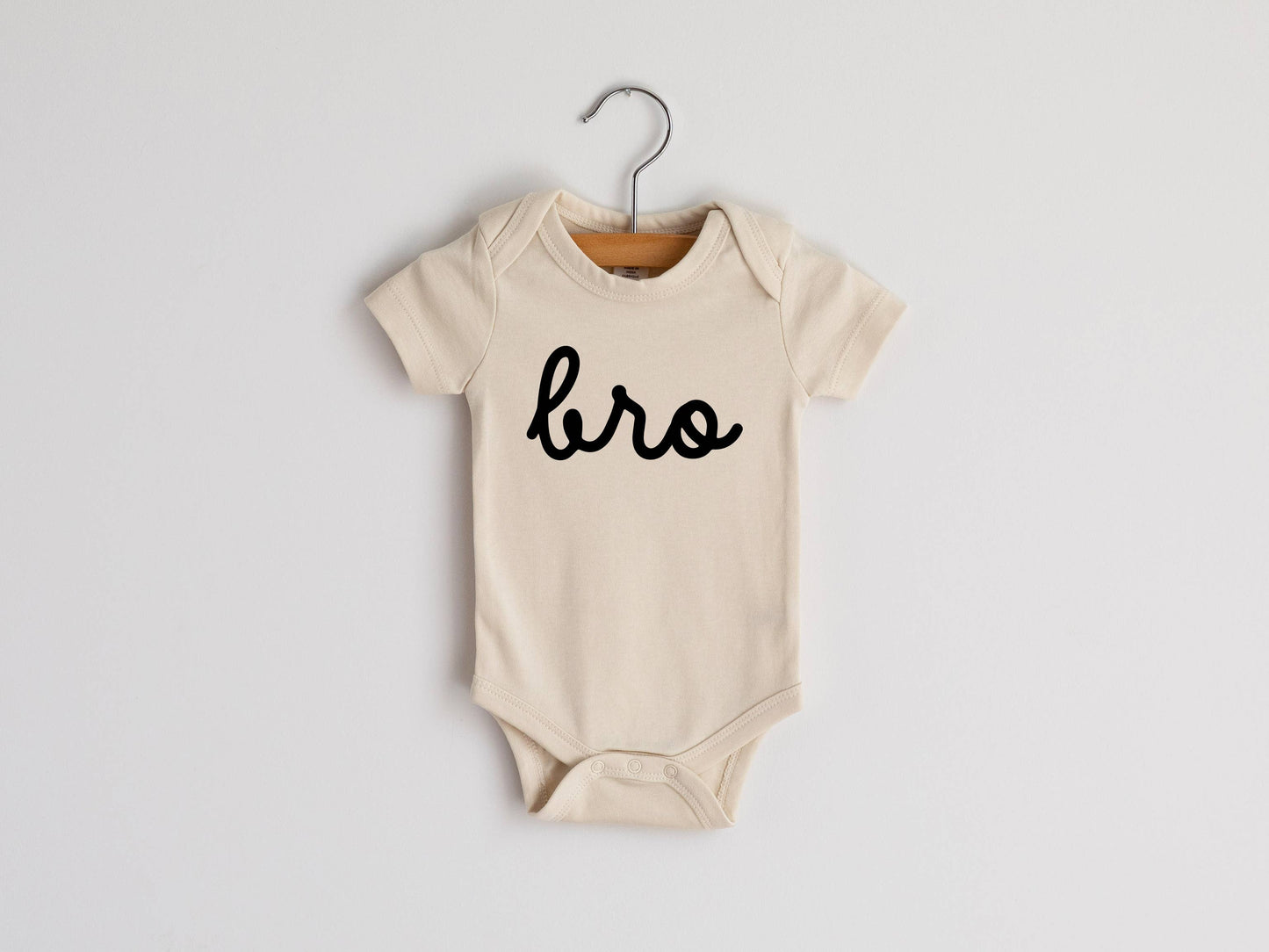 Cream Bro Script Baby Bodysuit • Organic Brother Outfit Short Sleeve