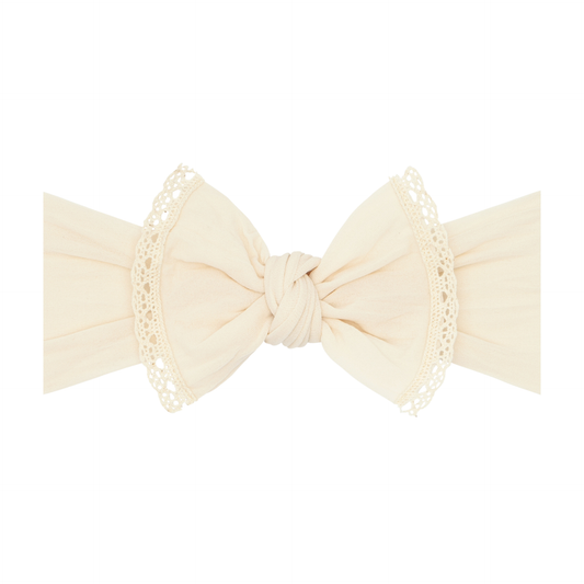 Baby Bling® Trimmed Classic Knot headband: oatmeal lace