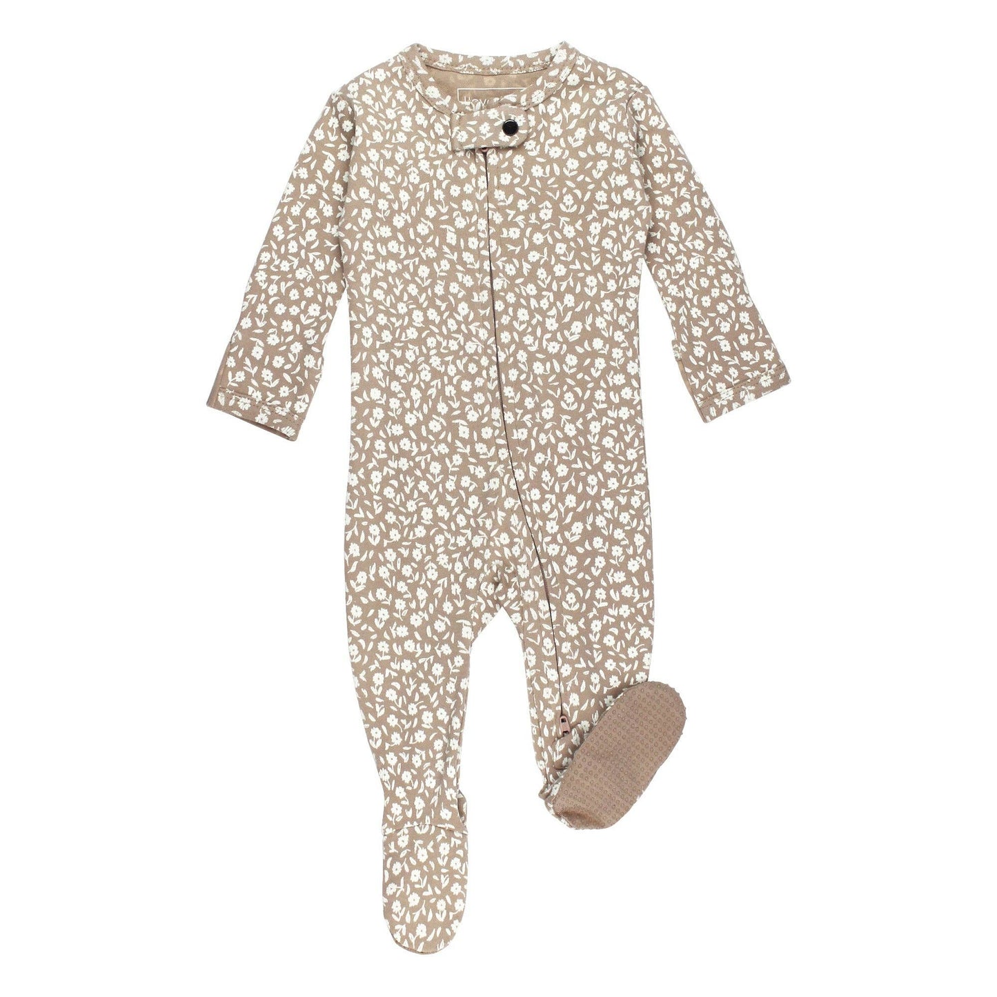 Oatmeal Ditsy Floral | Organic Zipper Footie: