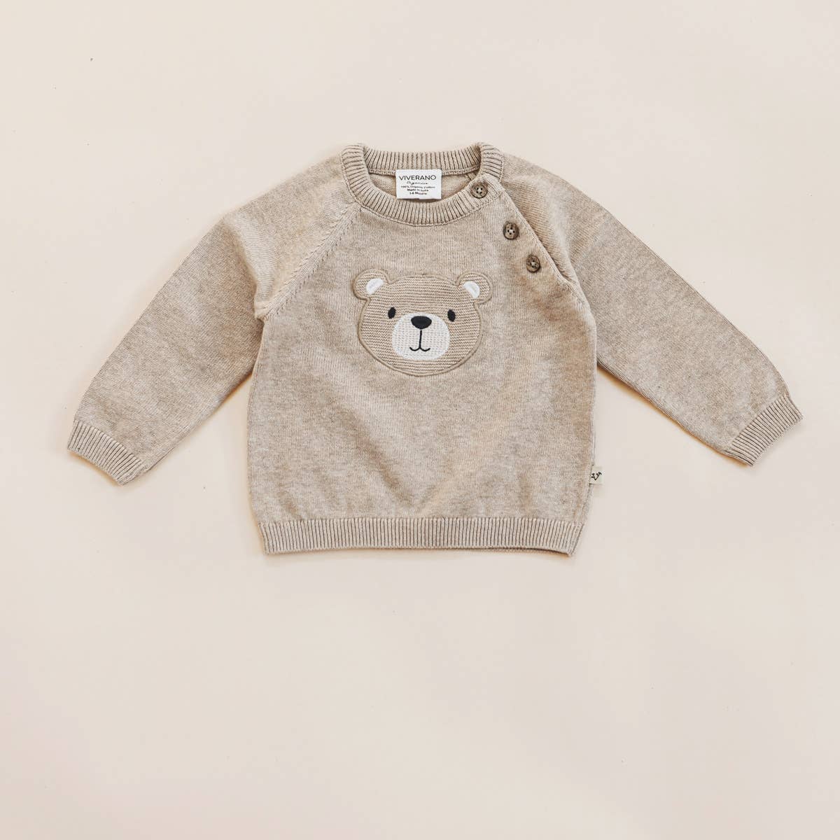 Teddy Bear Applique Baby Raglan Pullover (Organic Cotton): Oat Heather
