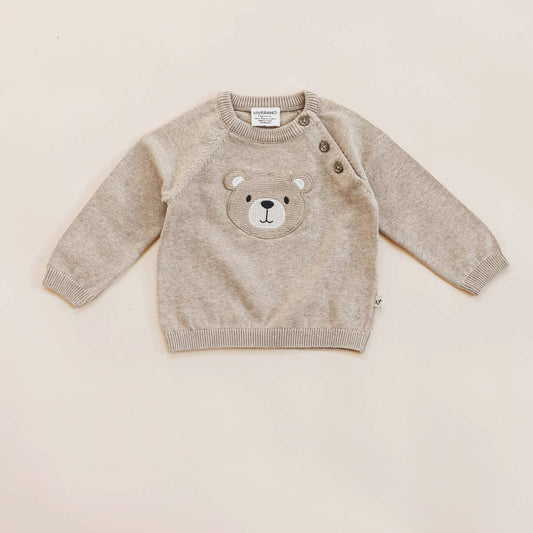 Teddy Bear Applique Baby Raglan Pullover (Organic Cotton): Oat Heather