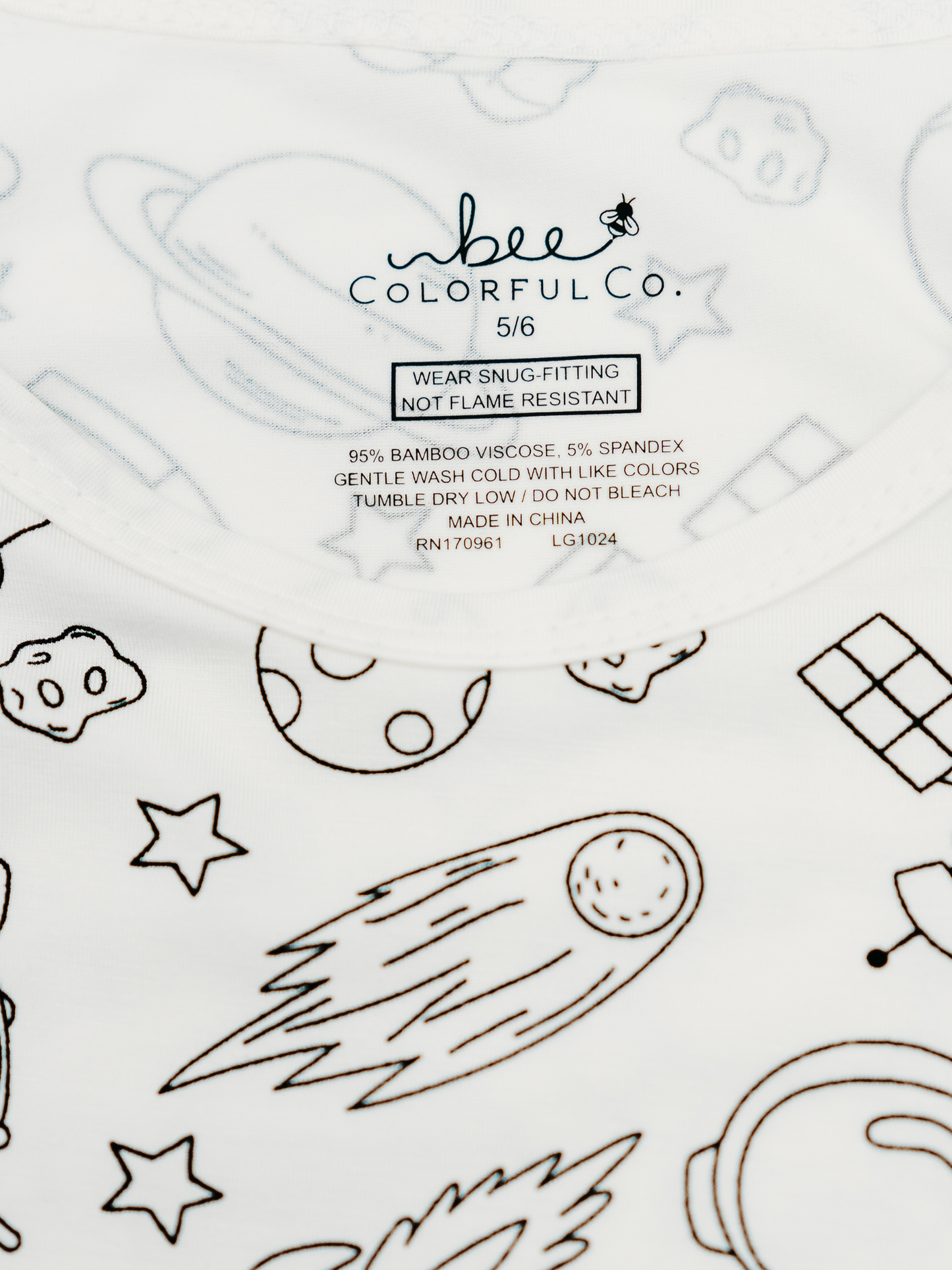 Space Coloring Pajamas 2 piece set made from Bamboo