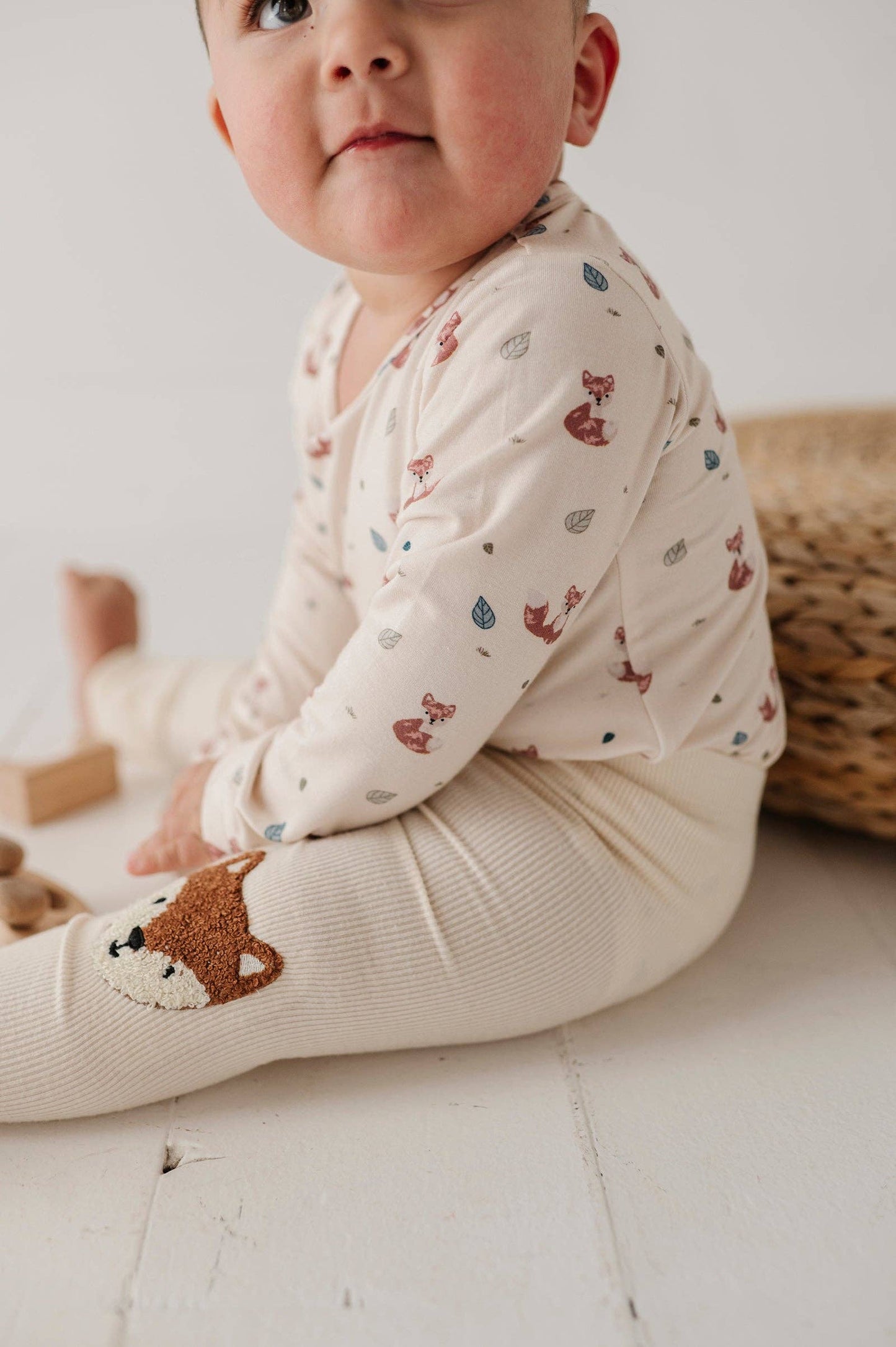 Patch Ribbed Leggings: Fox on Cream