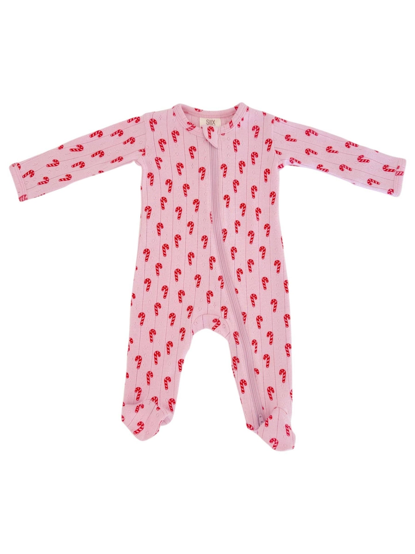 Pink Candy Cane / Organic Pointelle 2-Way Zip Footie