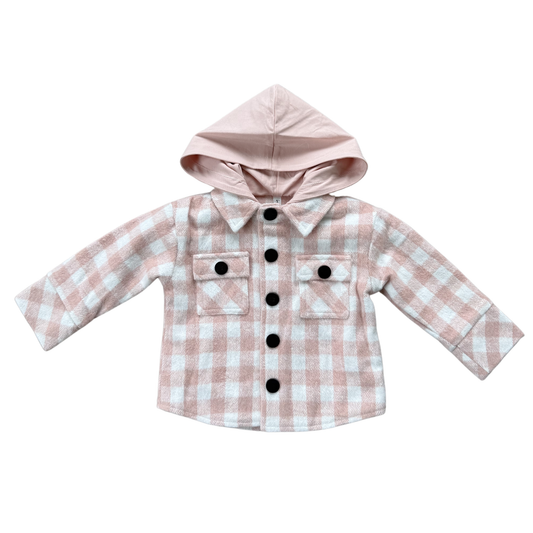 Hooded Shacket: Misty Rose Plaid