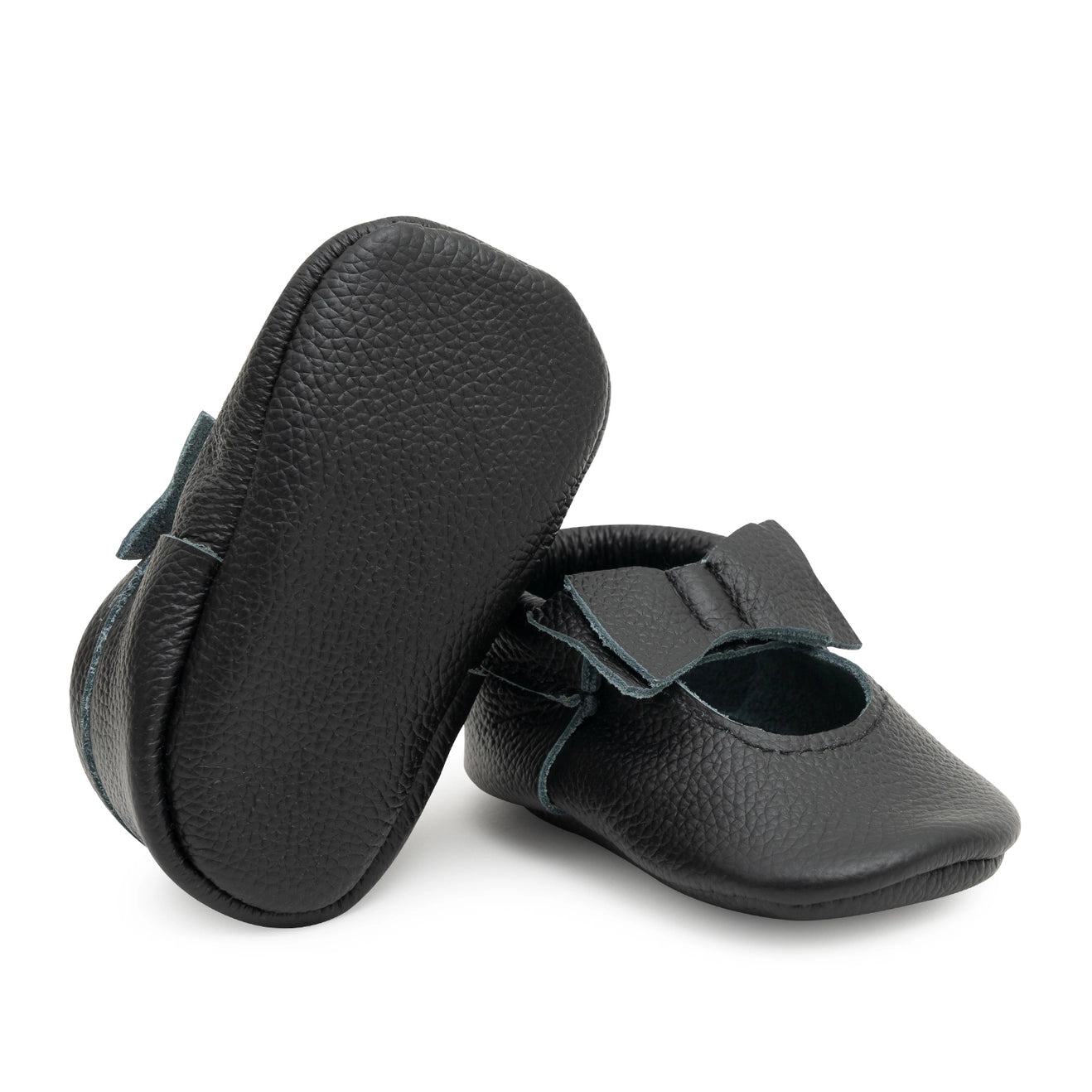 Bow Moccasins- Genuine Leather Baby Shoes Black
