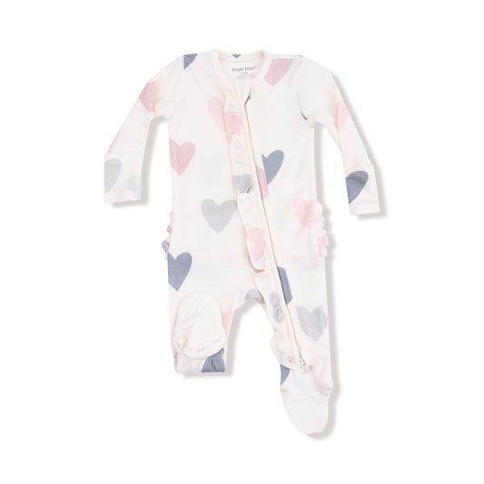 Hearts - Modal Rib - 2 Way Ruffle Zipper Footie