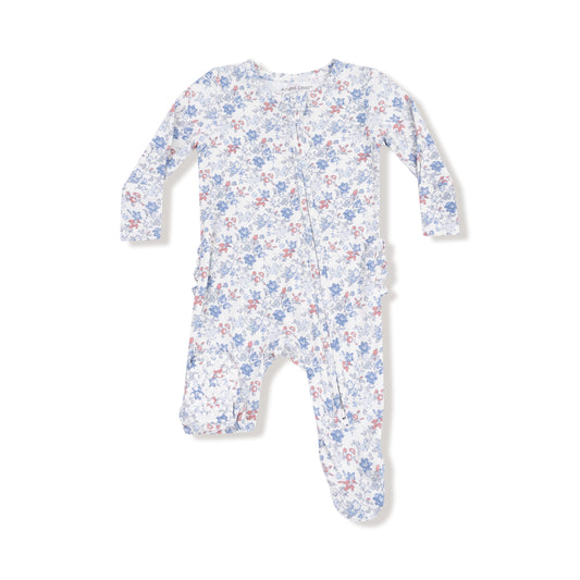 Country Girl Floral - 2 Way Zipper Ruffle Back Footie