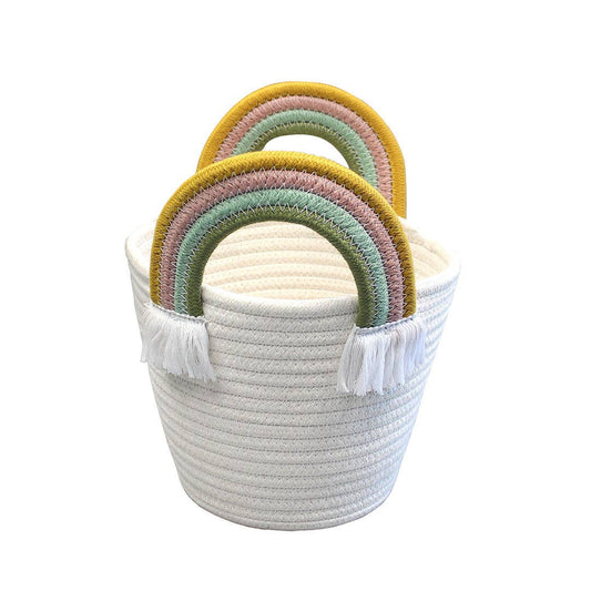 Rainbow Handled Rope Basket - Lucy's Room
