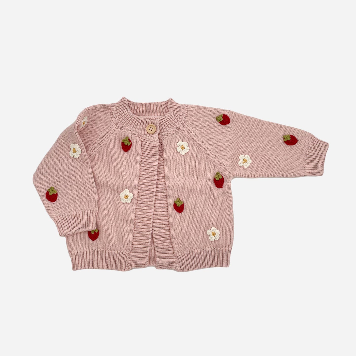Cotton Strawberry Flower Cardigan, Blush | Baby Sweater